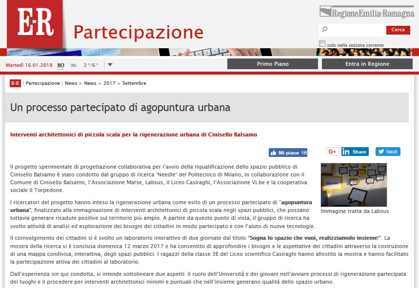 Screenshot dal sito della regione Emilia Romagna